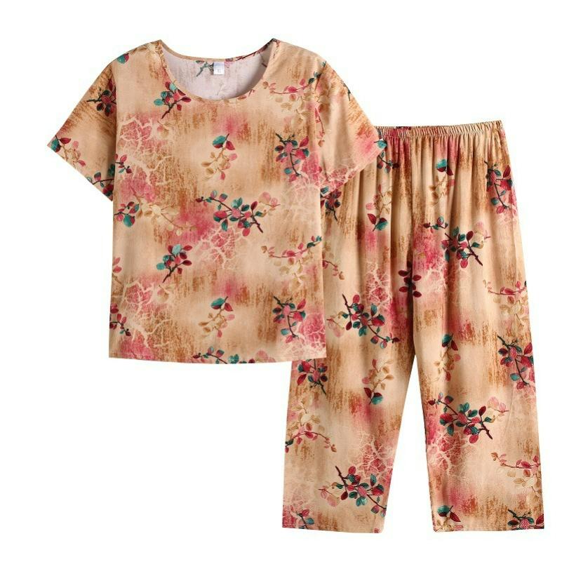 Women's Summer Suits, Casual Plus Size Artificial Cotton Short-sleeved Middle-aged Mother Pajamas, Homewear