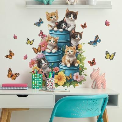 Kreatywne Żelazne Wiadro Mały Kot Sypialnia Salon Dom Ściana Tło Upiększanie Dekoracyjne Naklejki Ścienne