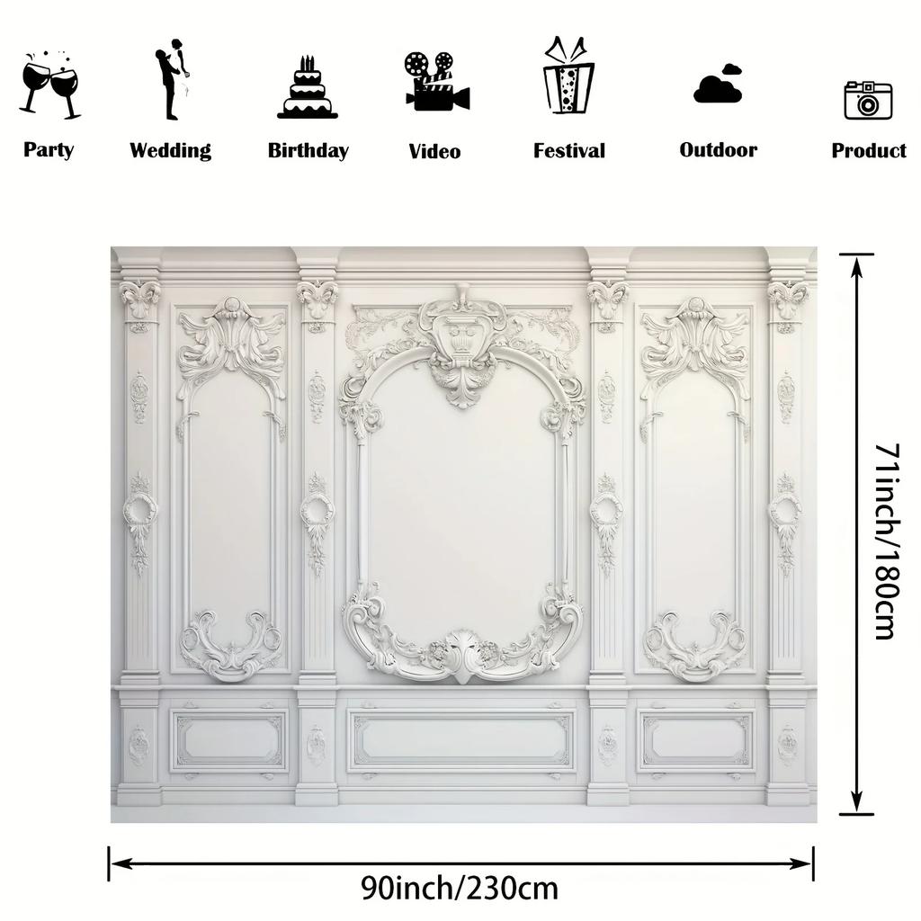 Elegant White European Stone Wall Backdrop for Parties, Weddings