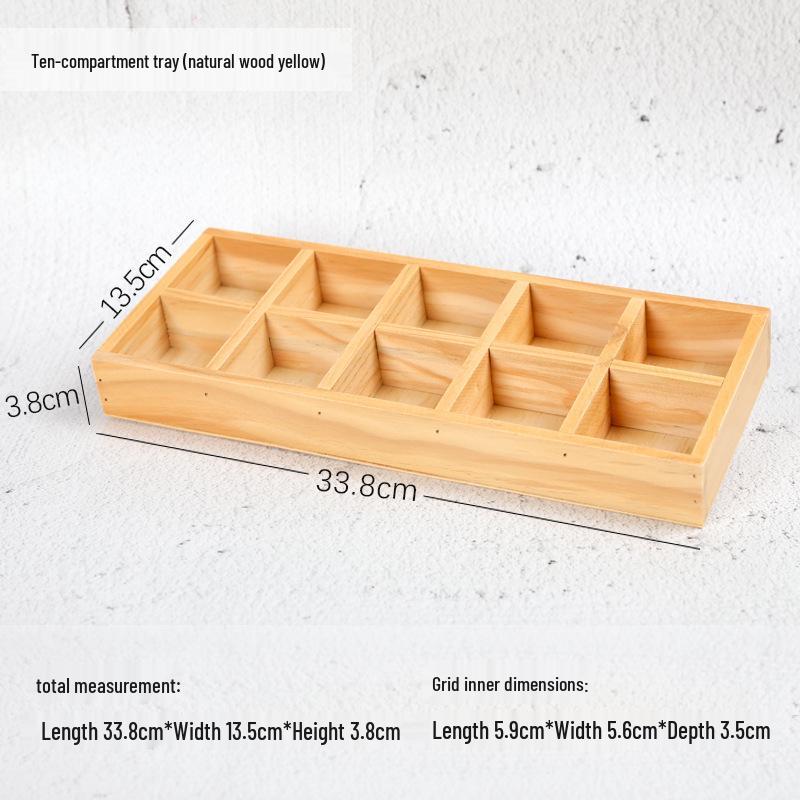 Retro Wooden Multi-Grid Desktop Storage Box and Display Tray