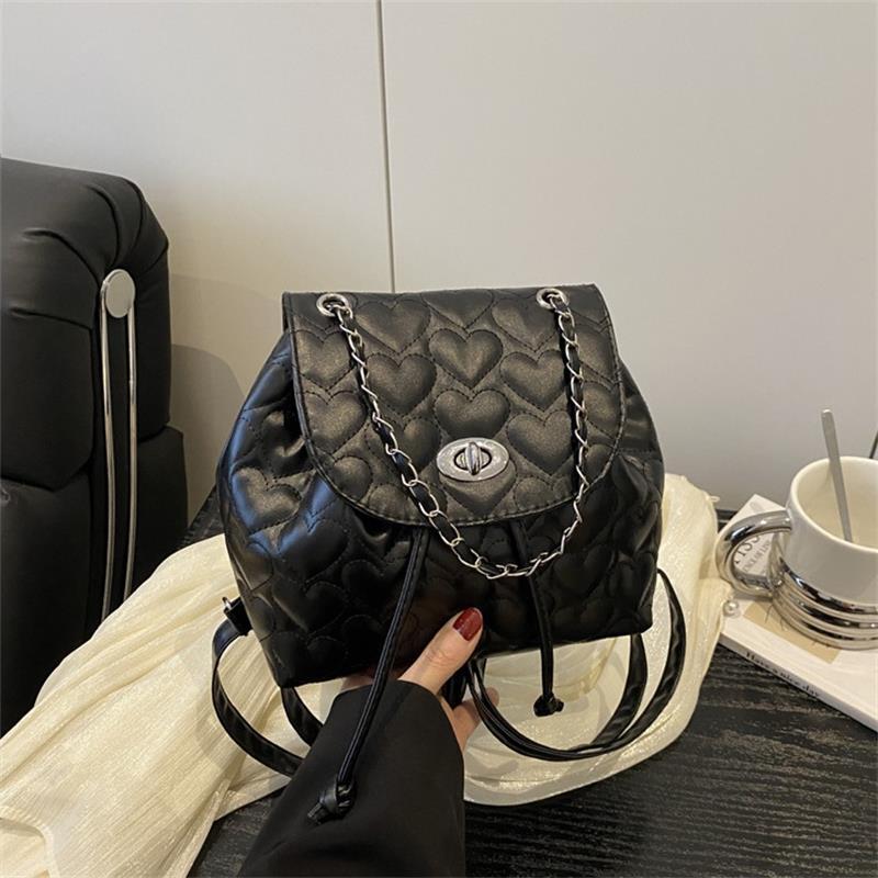 

College Style Love Print Pu Backpack Handbag Chain Shoulder Bag Sweet Simple Trendy Women Girly Heart Commuting Bag Gift чёрный