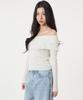 UNKNOWN PLANET Ruffle Boat Neck Long Sleeve Knit Top White