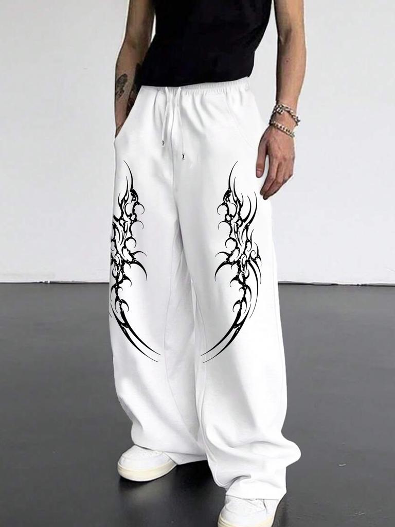 Men's Wide Leg Casual Sweatpants, Elastic Drawstring Waist Pants with Pockets, Relax Fit for Daily Errands Hangout Weekend Outdoor Activities