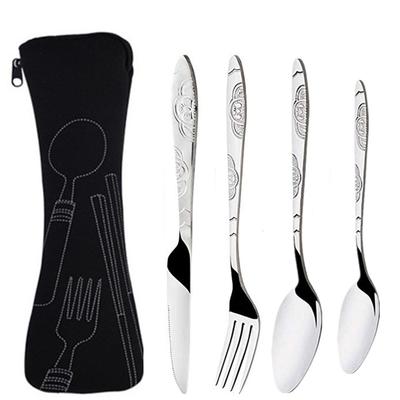 Stainless Steel Tableware Bag Washable with Zipper Cutlery Kit Case Portable Pouch For DinnerHousehold Tool Travel Camping Spoon