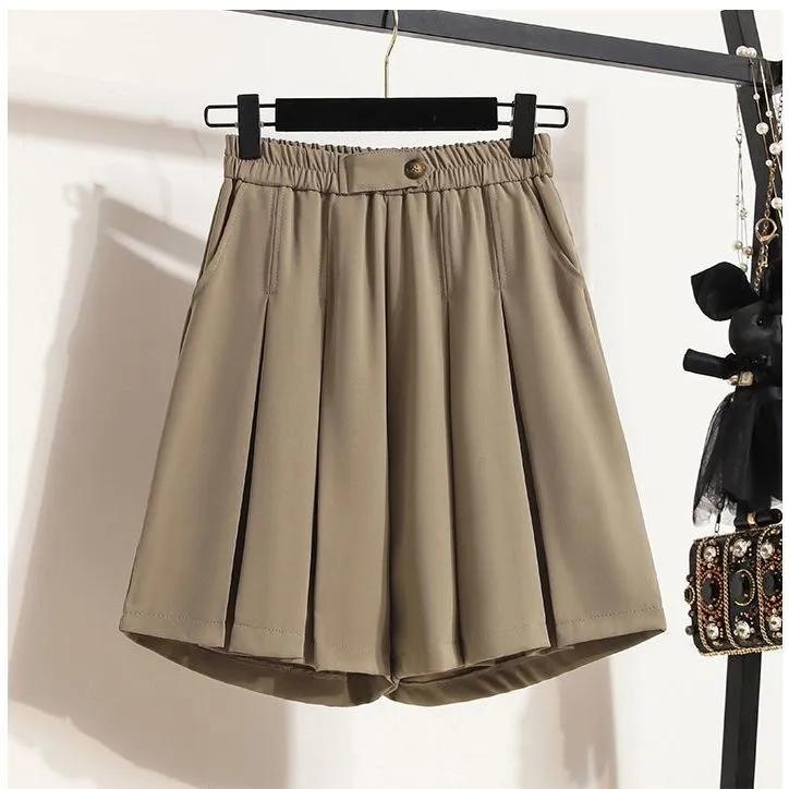 Women's Plus Size Summer Flattering Pants Skirt High-Waisted Loose Wide-Leg Outerwear Blazer Shorts