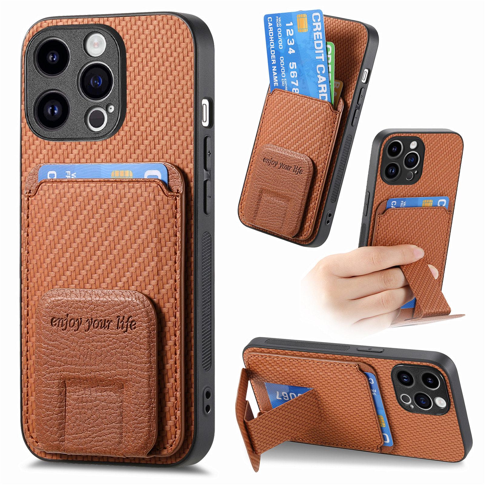 Minimalistische iPhone 16/17 Pro Hülle mit Kartenfach und Multi-Winkel-Ständer iPhone 17E / 16E braun