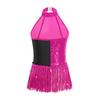 Girls Sequins Modern Jazz Latin Samba Stage Costume Halter Tank Leotard Tassel Dress School Ballroom Dancewear