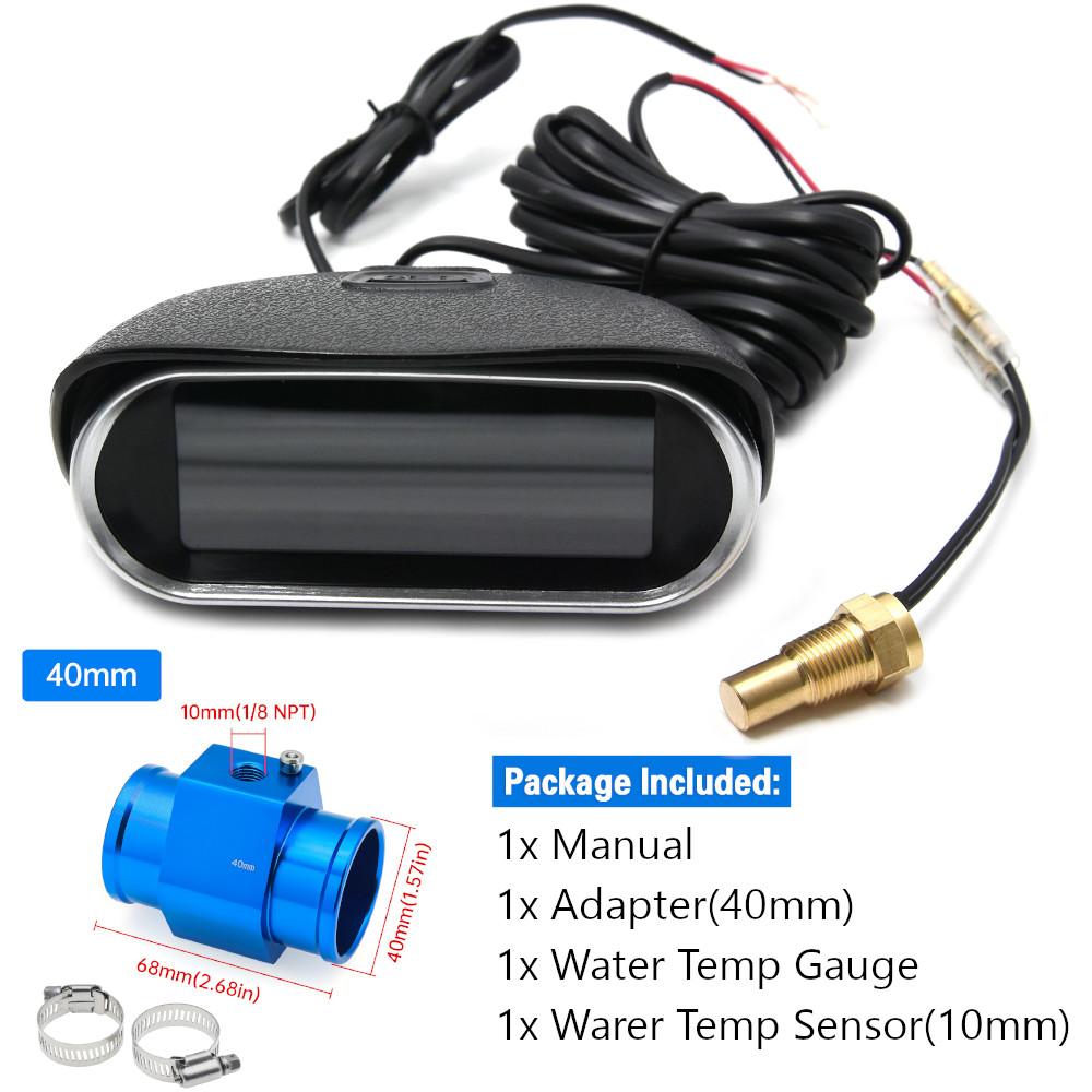 12V 24V Digitaler Wassertemperaturmesser + Volt Wassertemperatursensor 1/8NPT Kopfstecker Verbindungsrohr Sensor Kühler Schlauchadapter