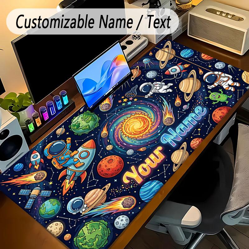 Astronaut Space Theme Personalized Mouse Pad Custom Name Text Non Slip Desk Pad For Laptop Office Desktop