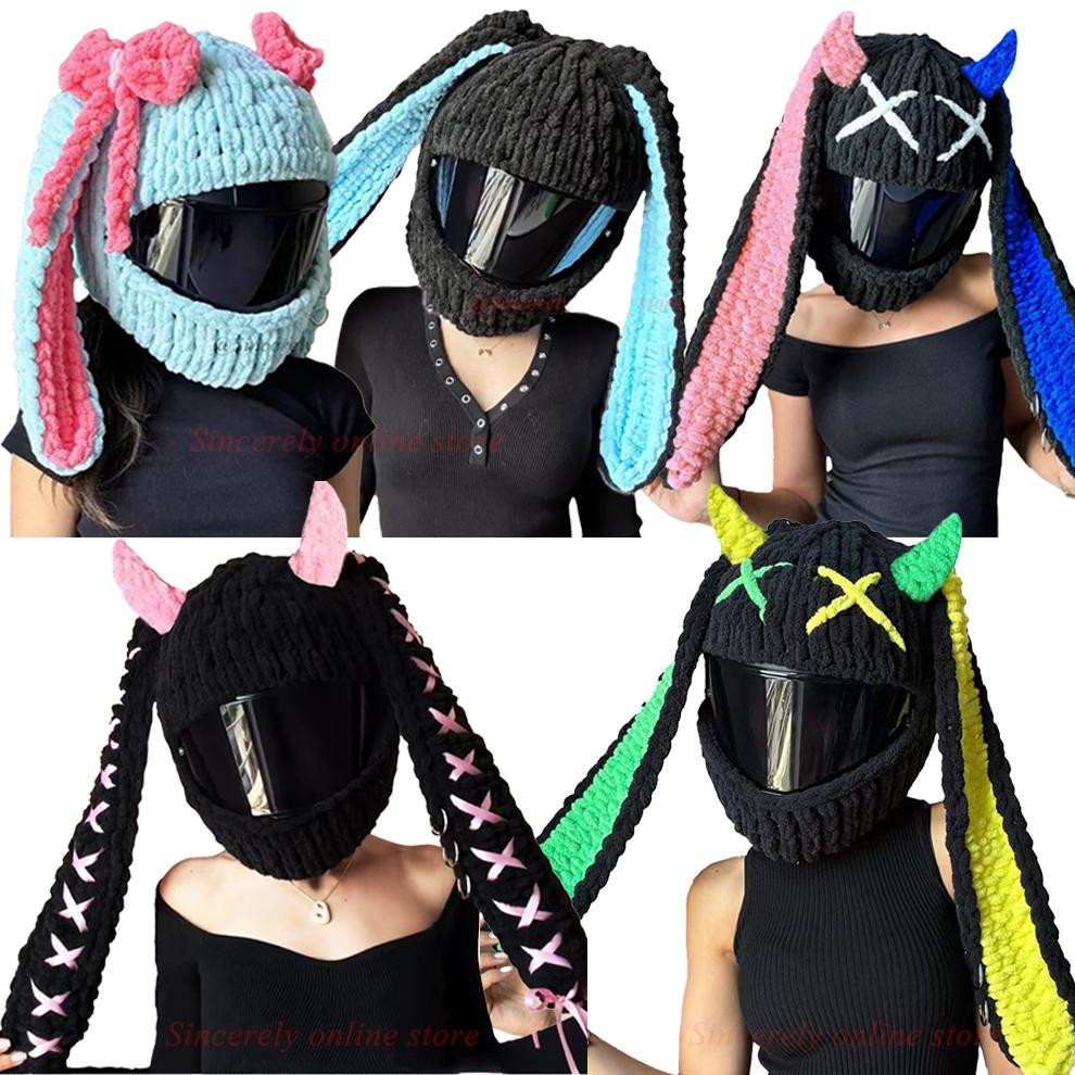 

New Motorcycle Helmet Cover Cute Cat Ear Helmet Knitted Cover Handmade Thick Velvet Hat Cover for Women Girl Cosplay Styling