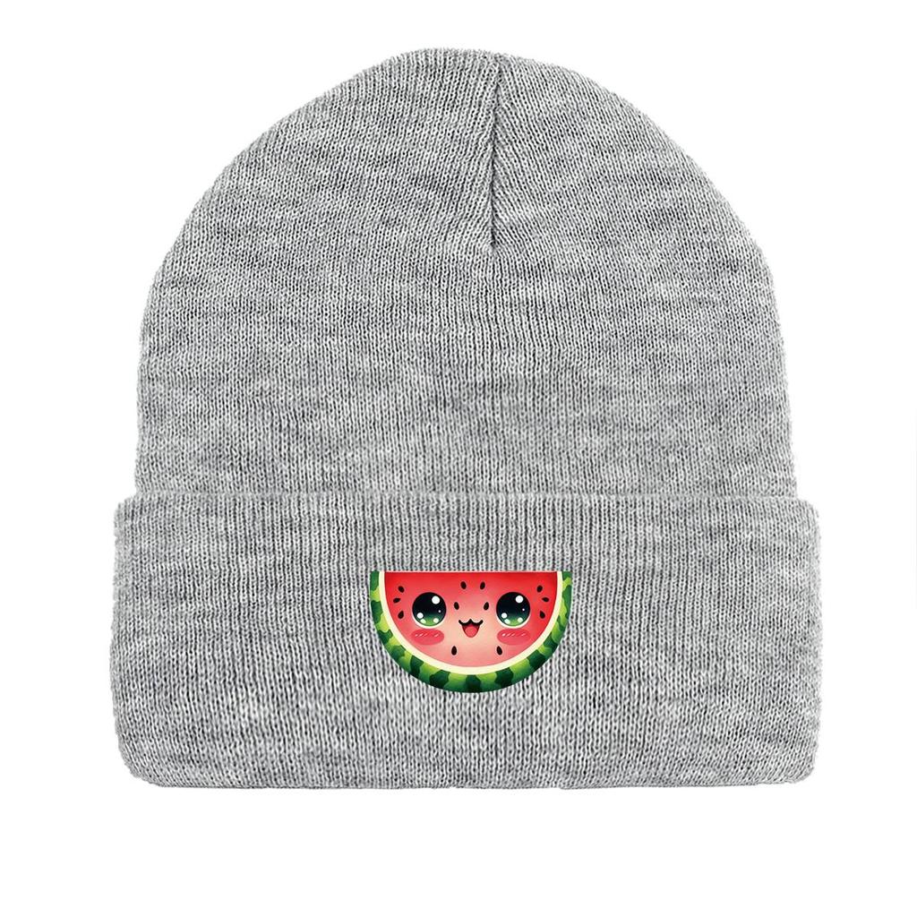 Cartoon Watermelon Warm Knitted Hat Beanie, Fruit Skullies Beanies Autumn Cuff Solid Bonnet Knit Hat Beanie