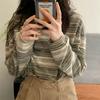 Harajuku T-shirt a righe a maniche lunghe da donna con scollo tondo Moda coreana T-shirt oversize Casual primavera Autunno grafica y2k Top T-shirt streetwear