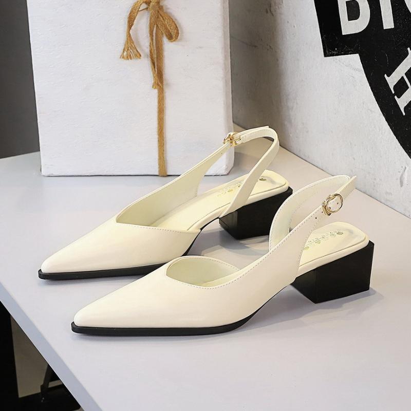 

Fashion Pointed Toe Back Tripod Strap With Air Quality Shallow Mouth Comfortable Thick Heel Shoes Medium Heel Simple Side Empty 34