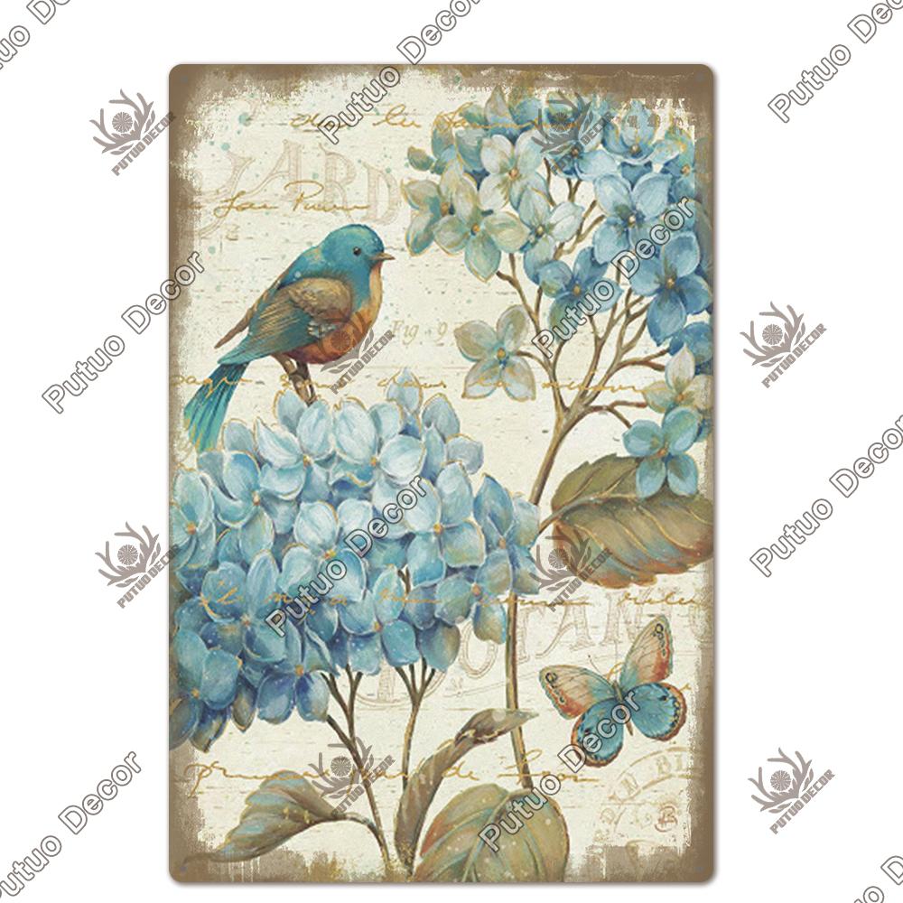 Decor Flower Plaque Metal Vintage Tin Sign Wall Decoration Posters for Home Garden Kitchen Living Room Iron Painting
