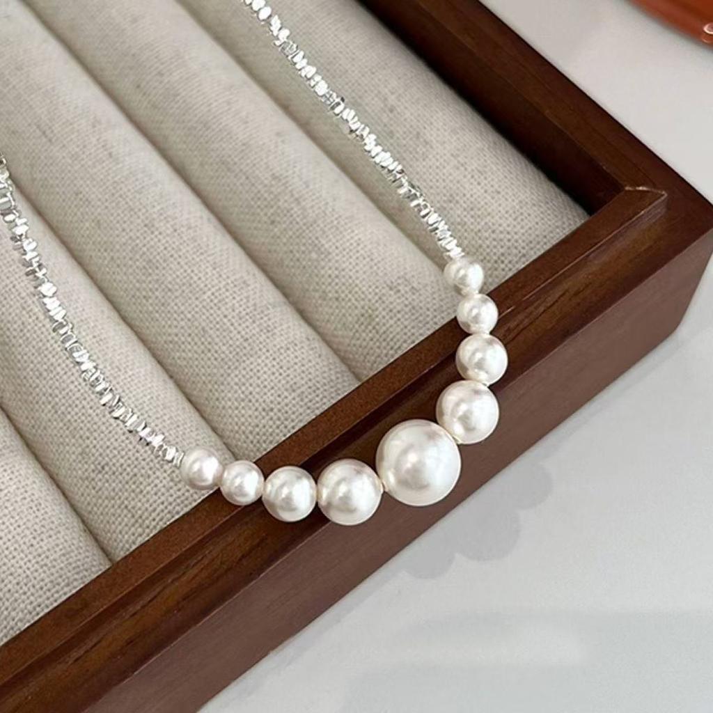 Broken silver pearl necklace simple French high-end light luxury girlfriend Valentine's Day girlfriend gift