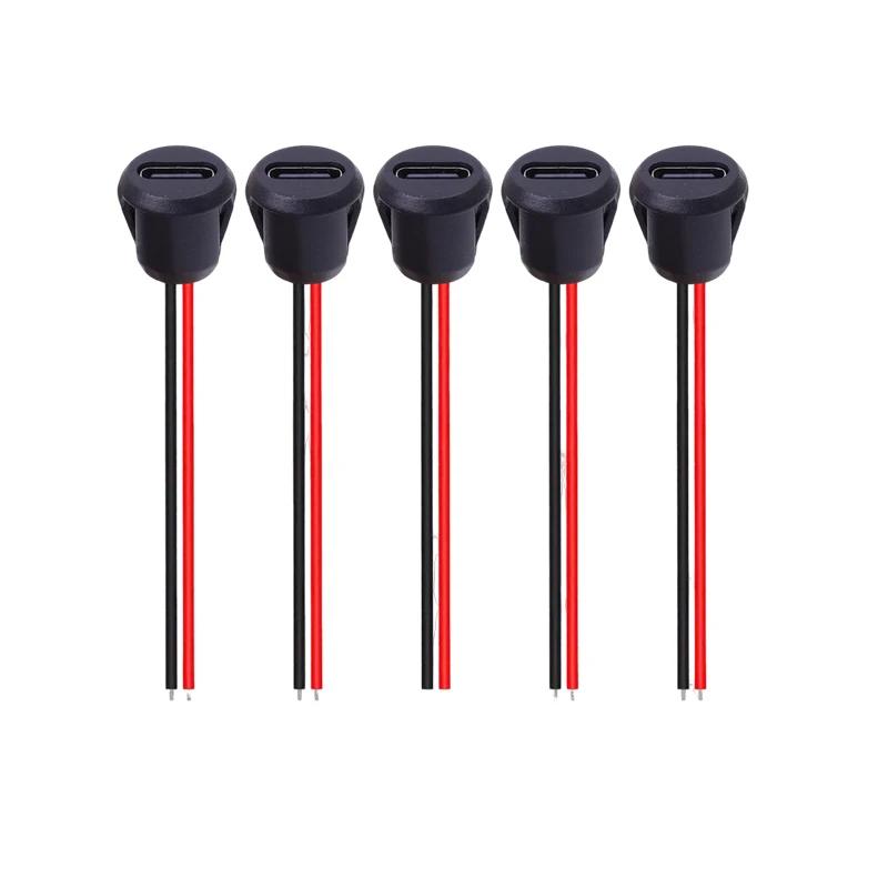 2Pin USB Connector Type-C Waterproof with Female Socket Fast Charging Jack Charging Port USB-C Charger Plug Socket 1/5/10/20pcs