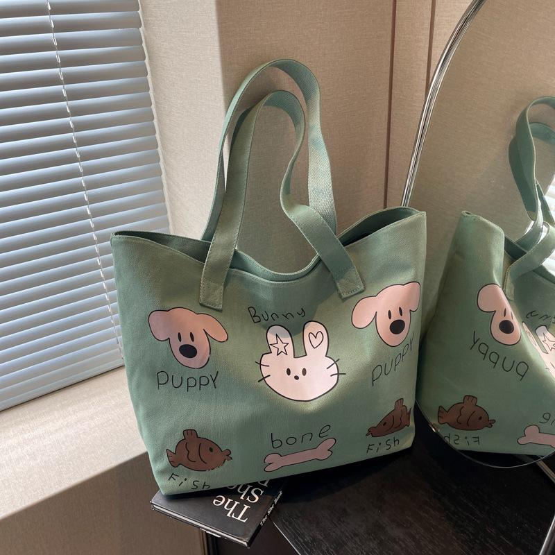 

Іноземне замовлення 2024 року, нова жіноча сумка великої місткості, сумка через плече, корейська версія, модна сумка з мультяшним кроликом, робоча сумка для покупок зелений
