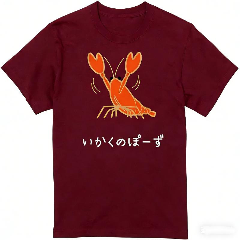 Icy Ikuku Pozu Crawfish Funny TShirt Animal Short Sleeve Unisexs Womens Unisex Clothing Streetwear Harajuku Summer Cotton Shirts