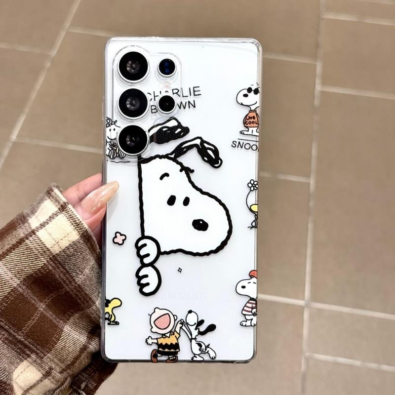 Cartoon Cute Illustration Snoopy Daily Life Phone Case For Samsung S21 S22 S23 S24 S25 S26 Ultra Plus Note 10 Funny Snoopy Stand