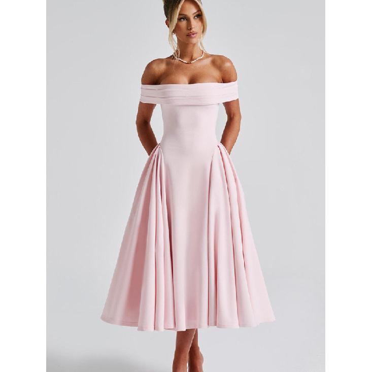 Elegancka Sukienka Damska Bez Ramiączek, Bez Pleców, na Jedno Ramię, w Czystym Kolorze, Letnia-Graniczna, Modna