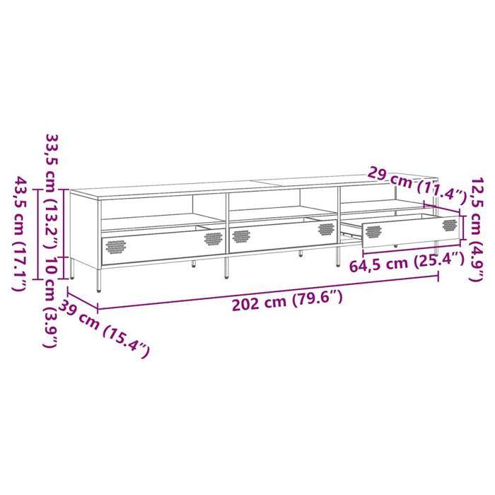 VidaXL TV Stand Anthracite 202x39x43.5 Cm Cold-rolled Steel, TV Stand, TV Buffet, Hi-fi Cabinet, TV Bench, Cabinet In 851348