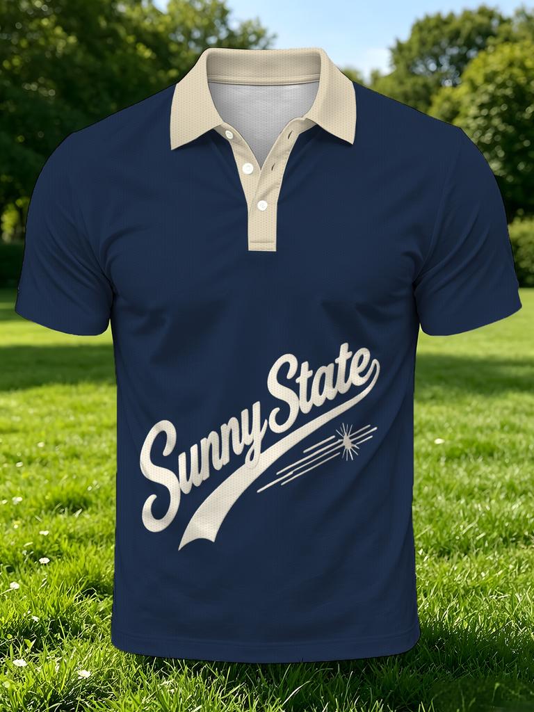 Men'S Outdoor Polo Shirt, Multi-Size Available, Letter Print Fashionable And Comfortable, Men'S Top Suitable for Hiking And Outdoor Leisure, Casual