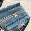 Women Cartoon Embroidery Denim Tote Bag Carry Handbag with Detachable Crossbody Strap Large Capacity Washed Jean Casual Daily Shopping Messenger