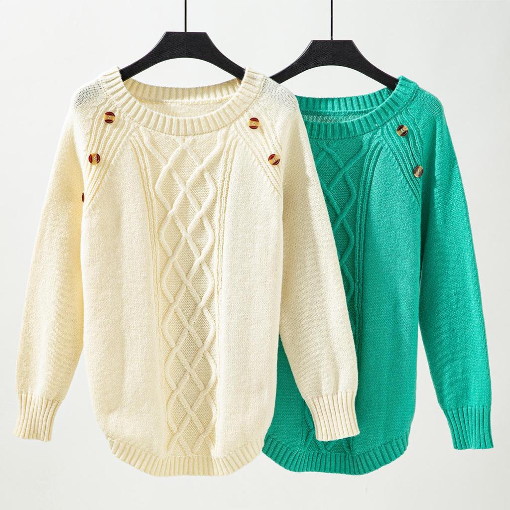 Autumn Winter Vintage Loose Long Sleeve Top Solid Color Cardigan Knitwear O-Neck Sweater