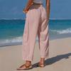 Summer Pants, Casual Wide Leg Trousers for Women, Elastic Drawstring Waist Long Trousers with Striped Print, for Everyday Wear