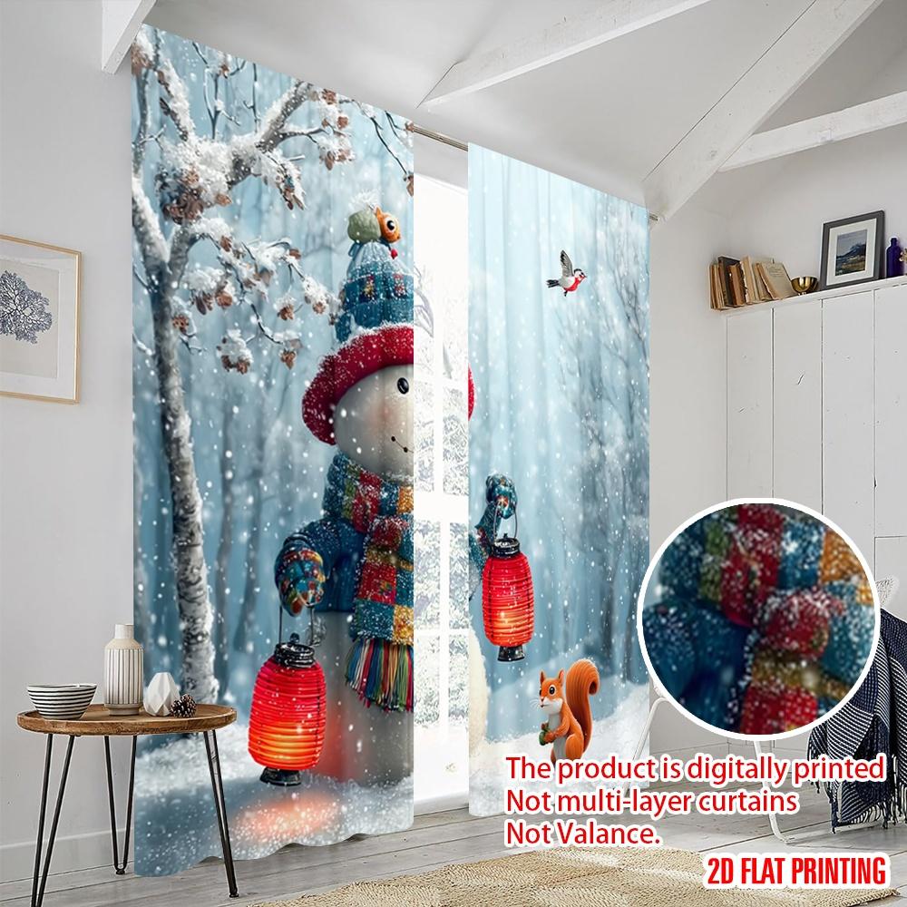 2pcs,2D Plane Printing Print Curtains Christmas Snowman Durable Polyester (without Rod) Versatile All for Living Room, Bedroom,