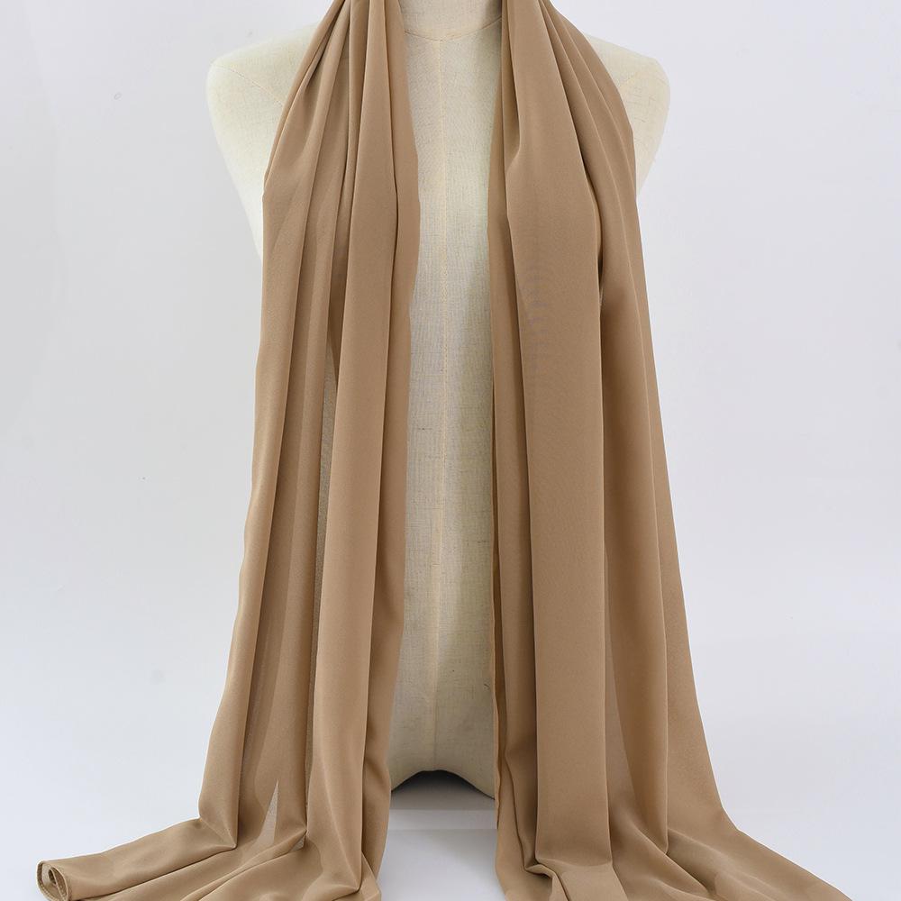 Damen einfarbiger Perlen-Chiffon-Bubbleschal, langer Seiden-Kopfschal, 70x180cm, nahöstlicher Stil