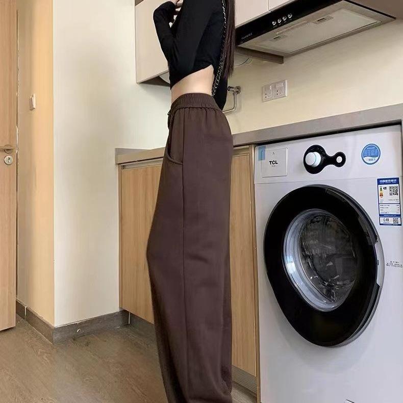 Women's High-Waist Coffee Straight-Leg Sweatpants - Trendy Spring & Autumn Casual Loose Fit