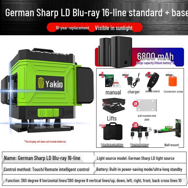 

Yajin 16-линейный высокоточный зеленый лазерный уровень для стен и пола, готовый к работе на открытом воздухе.