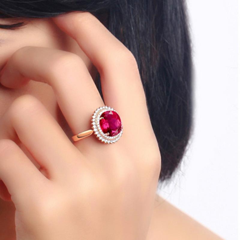 Pierścionek z różowego złota 18K z czerwonym turmalinem i cyrkonią diamentową