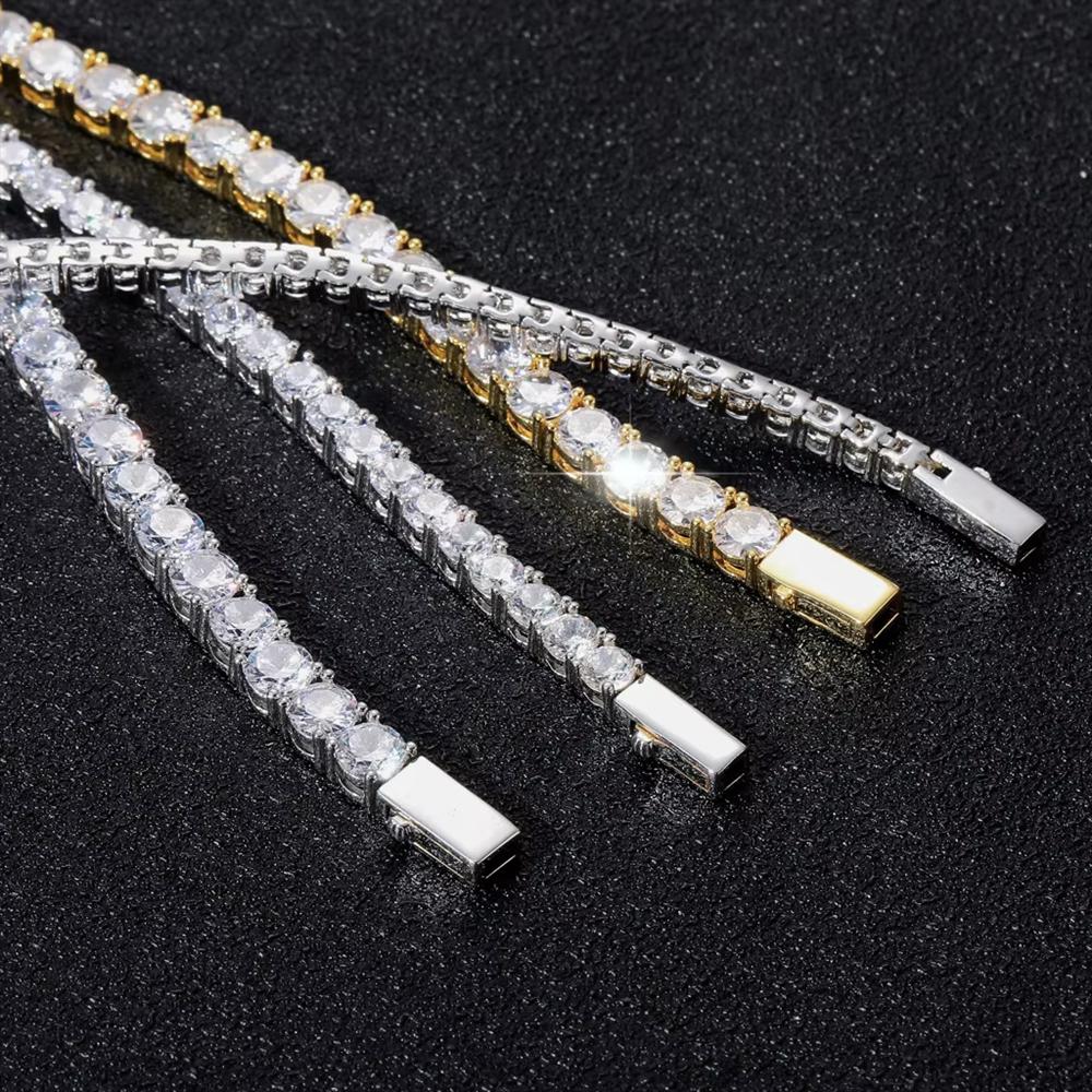 3mm 4mm 5mm 6mm Iced Out 5A CZ Tennis Bracelet Spring Clasp Hip Hop Bling Jewelry for Women Men Factory in Stock