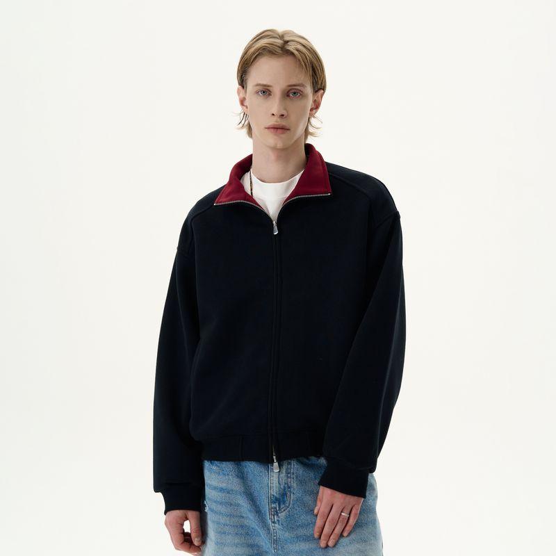 

Kisko American Retro Double Zipper Contrasting Color Silhouette Stand-Up Collar Sweatshirt for Men and Women Cleanfit Casual Cardigan Jacket Black M