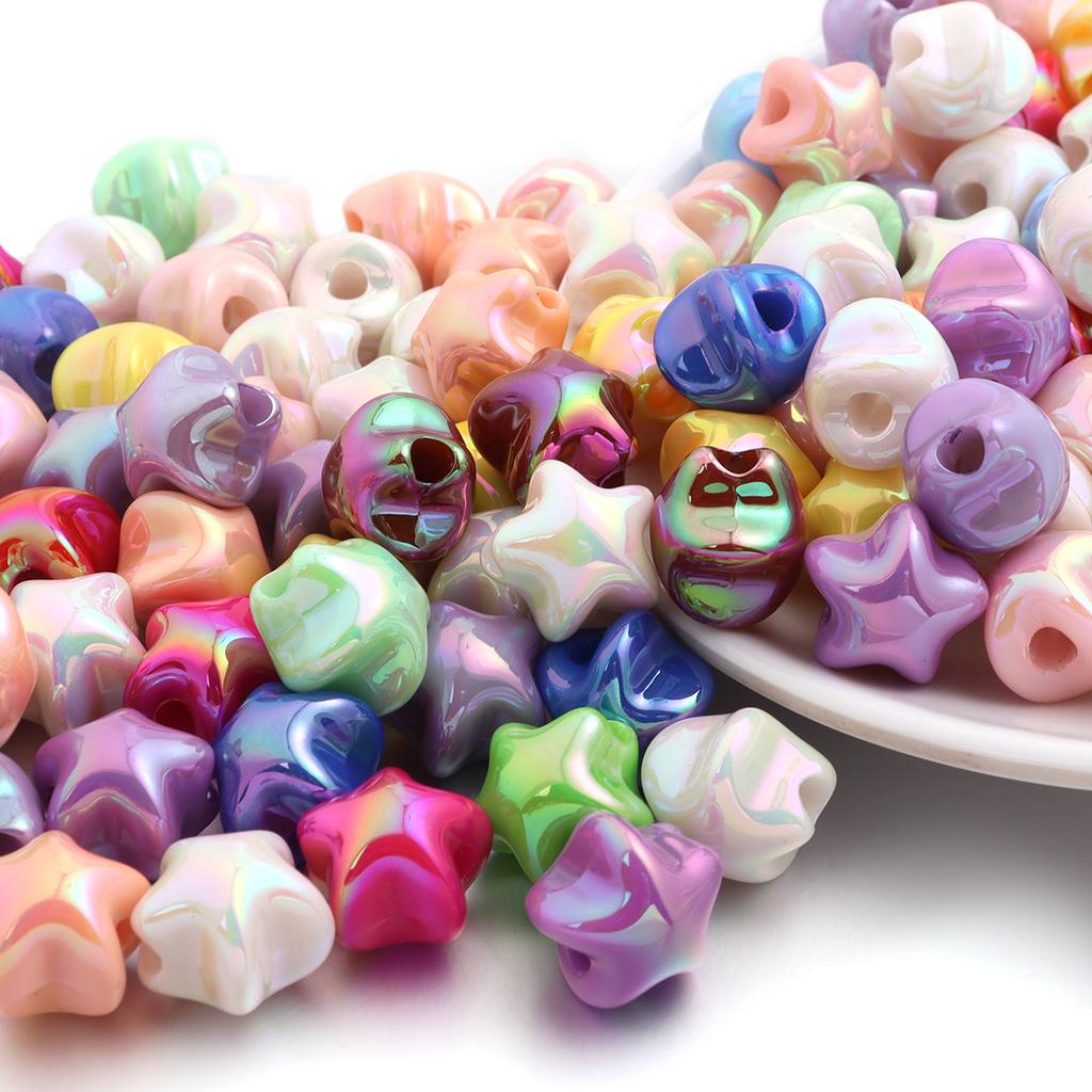 10pcs/lot Plated Color Acrylic Star Beads Loose Spacer Pentagram Beads For DIY Charms Bracelet Phone Chains Jewelry Accessories