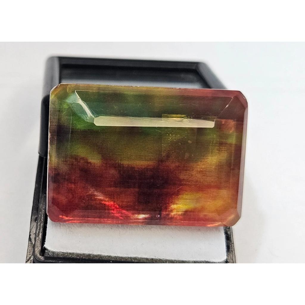 Natural Ethiopian Ammolite Opal Like Organic 42 Ct Emerald Cut Gemstone