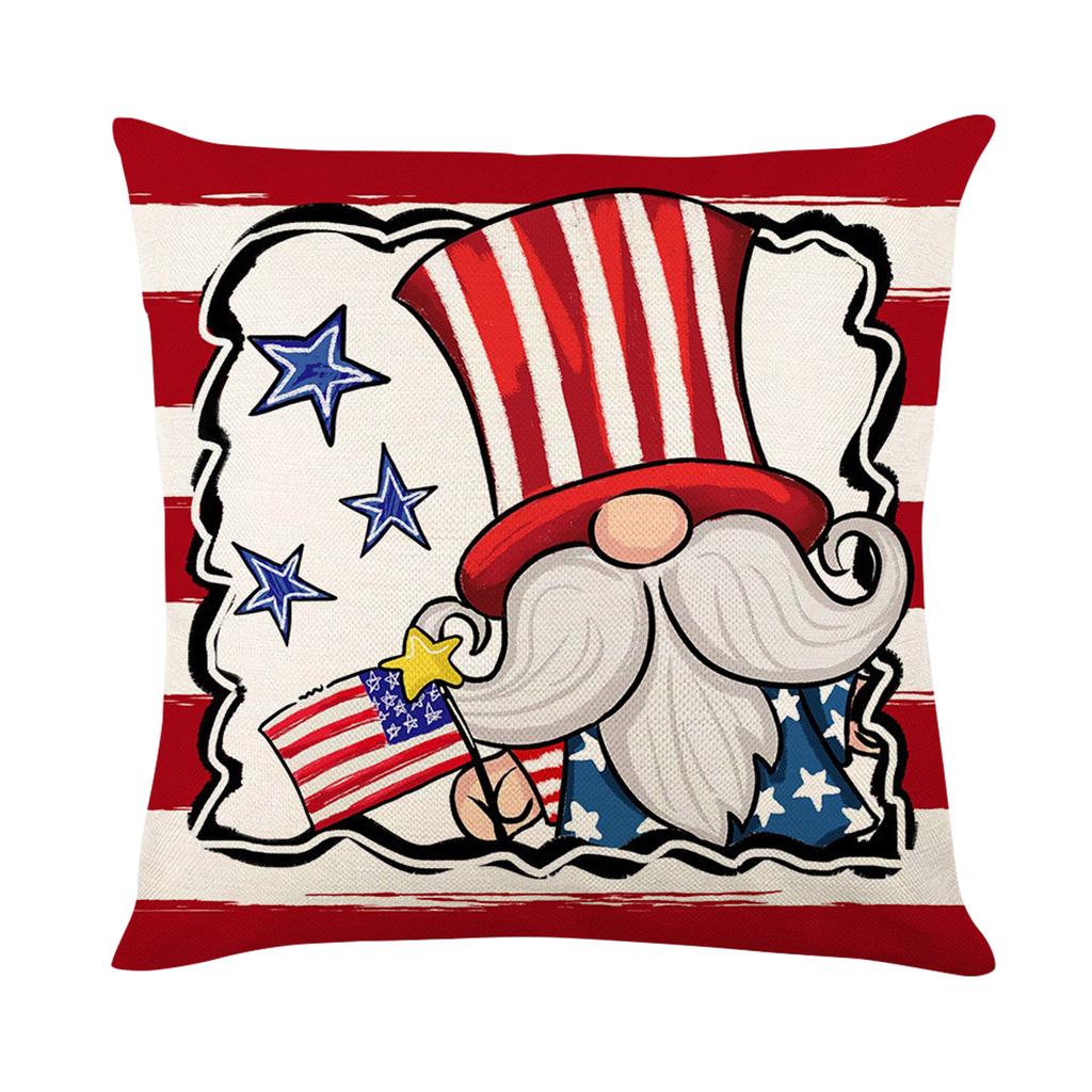 Decorative Throw Pillow Cover with Star and USA Lettering Striped Pattern Square Cushion Case for Sofa Bed Chair Home Decor