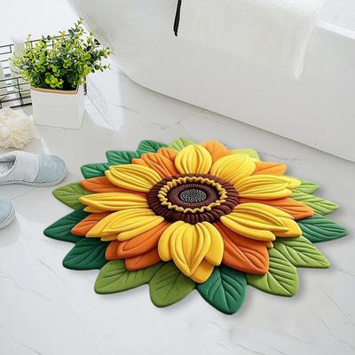 Yousheng 3D Sunflower Floral Plush Rug Non-Slip Backing Easy To Clean Various Sizes Living Room Rug Home Decor