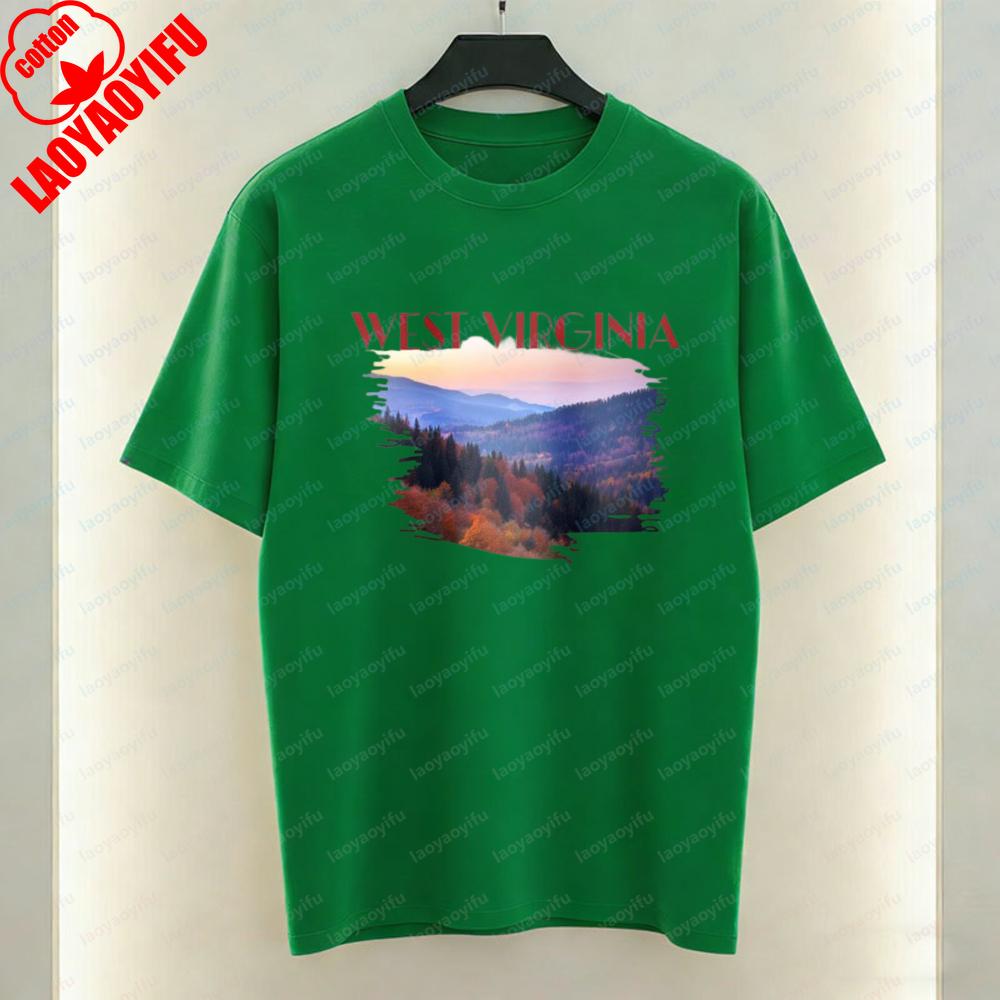West Virginia Nature Unisex Cotton Tee Appalachian Mountain View Graphic TShirt for Unisex Summer Soft Breathable Casual Attire 4XL