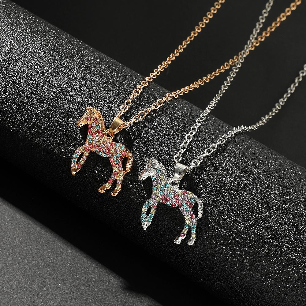 Rainbow Pony Crystal Necklaces For Women Cute Cartoon Animal Choker Collier Fashion Jewelry Accessories Bijoux Gifts