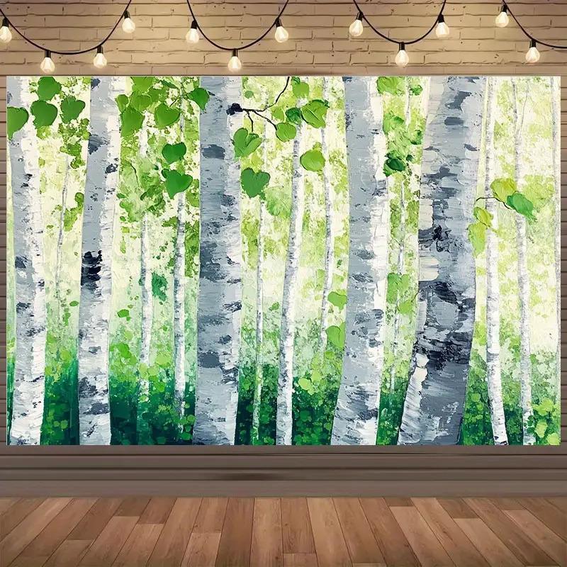 1pc Enchanted Forest Wall Tapestry  No Electricity Needed SelfAdhesive Hanging with PrePunched Holes Realistic Birch Trees 74x94cm(29x37in)