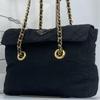 PRADA Shoulder Bag Quilted Gold Chain Tessuto Nylon Leather Black Women's Triangle Plate Logo