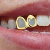 Hollow Heart Star Teeth Grillz Double Cap Dental Grills Hip Hop Tooth Caps Glossy Metal Teeth Decor For Party Cosplay Wear