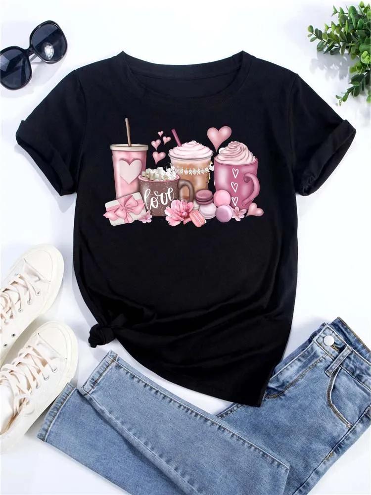Cotton Childrens Tshirt Korean Edition Fashion Coffee Cup Printed Parent Child Wear Unisexs and Womens Short Sleeves 2026