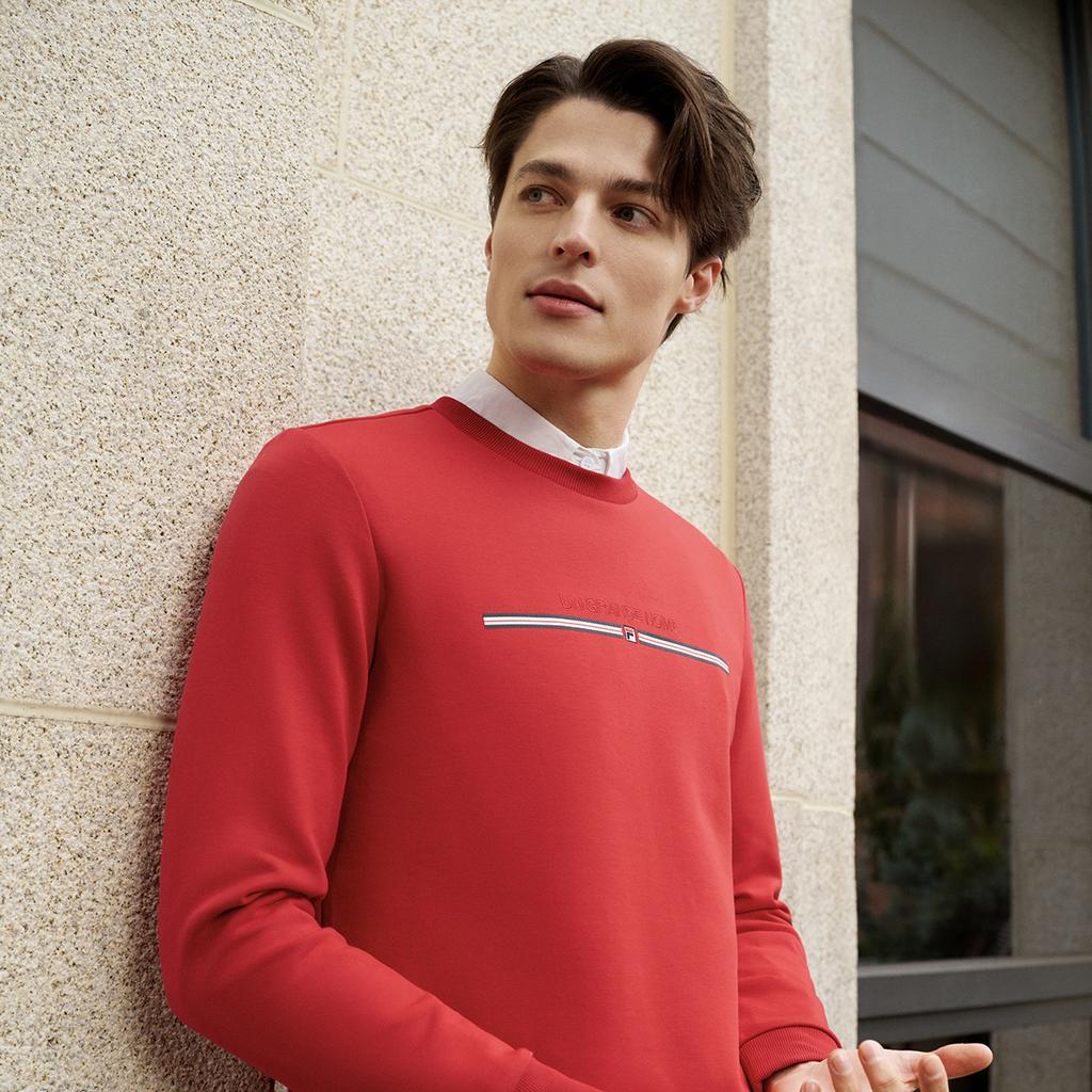 FILA Heritage Fashion Classic Retro Casual Versatile Soft Comfortable Crew Neck Pullover Sweatshirt Men sweatshirt Burgundy F11M618216FWI