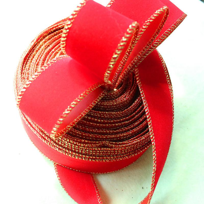 Beautiful 2 Meter Red Gold Edged Velvet Ribbon Perfect For Christmas Tree Decor