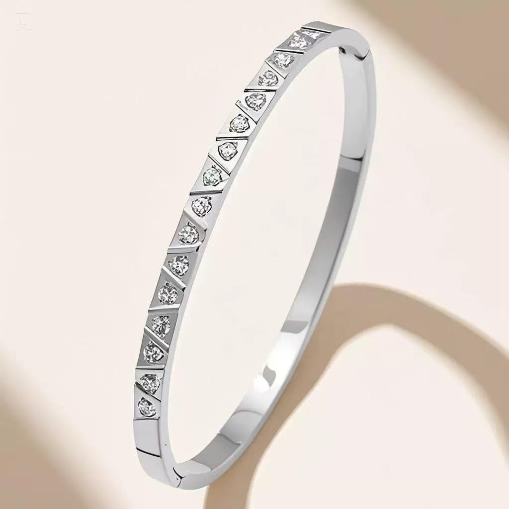 Women s Stainless Steel Diamond Rhombus Bracelet with Titanium Clasp - Light Luxury, Versatile, and Colorfast.