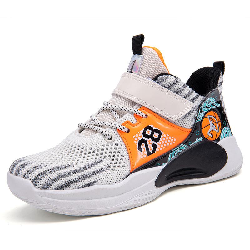 Breathable mesh boys basketball shoes 2025 spring and summer new classmates rotating button children's sneakers non-slip sneakers